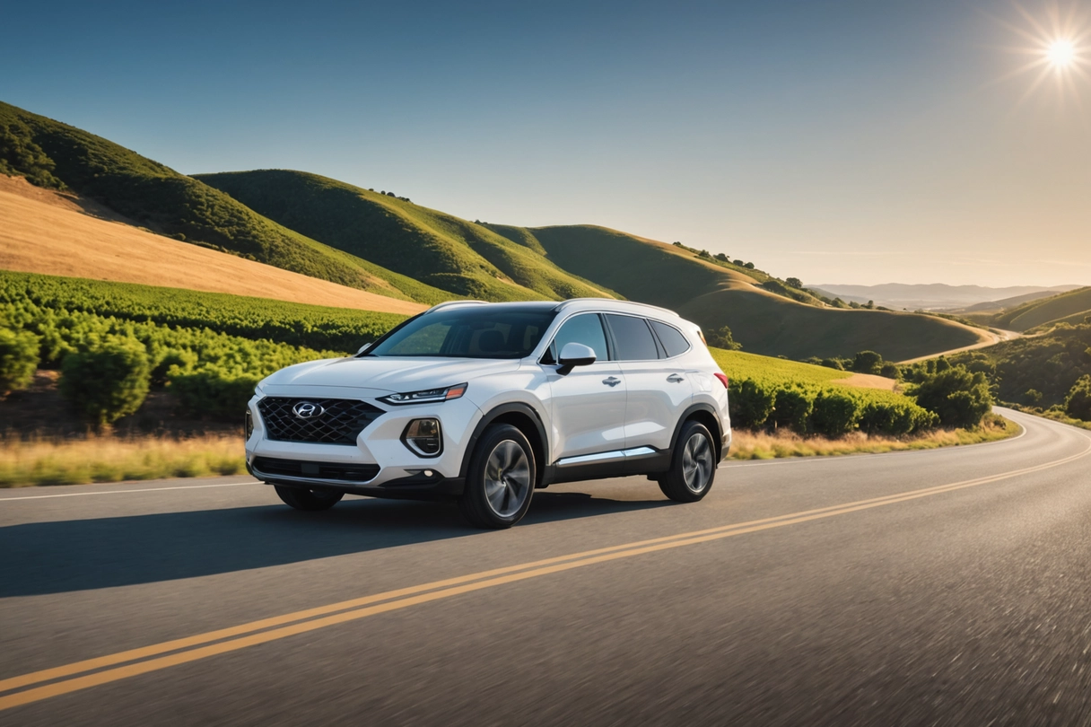 a white Hyundai on the road